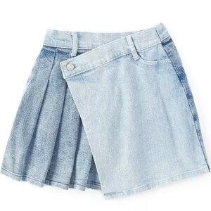 Tractr Pleated Overlap 2-Tone Denim Mini Skirt